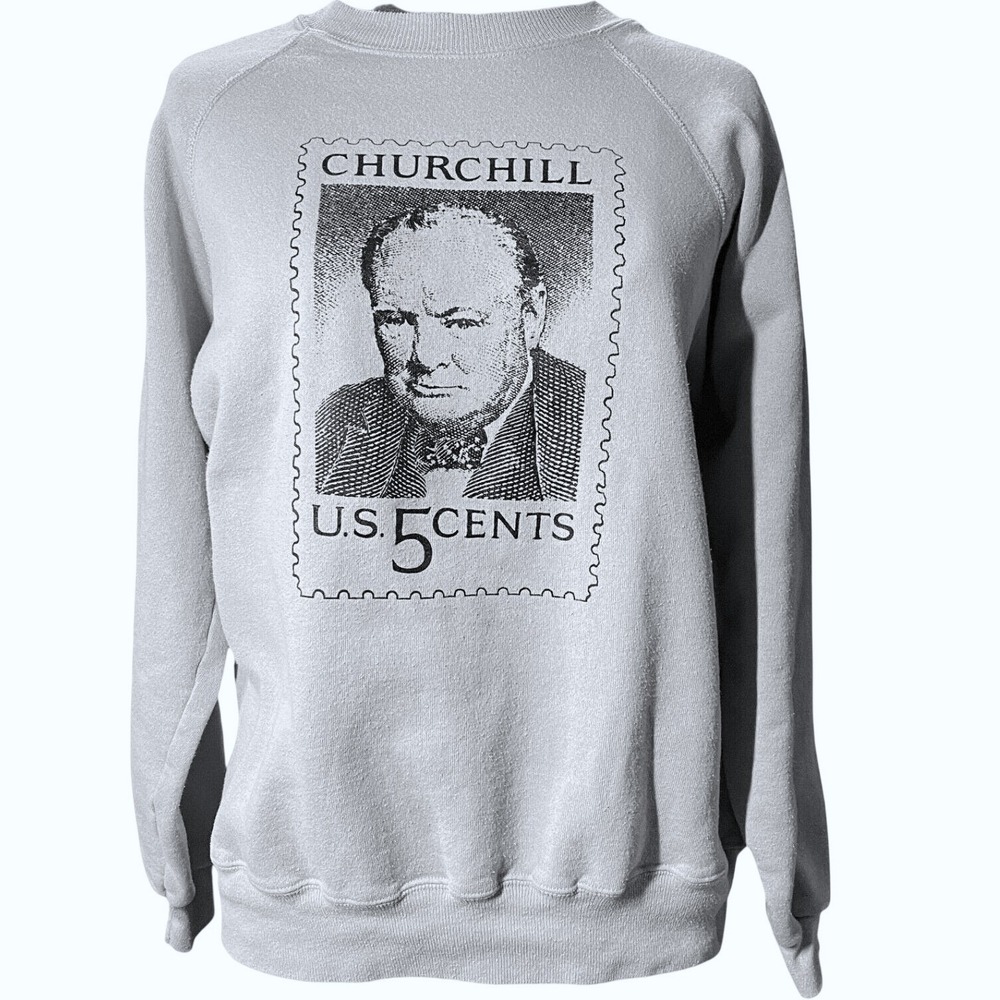 Vintage HANES Churchill Sweatshirt‎ Postage Dad Geek Academia Indie UK Graphic